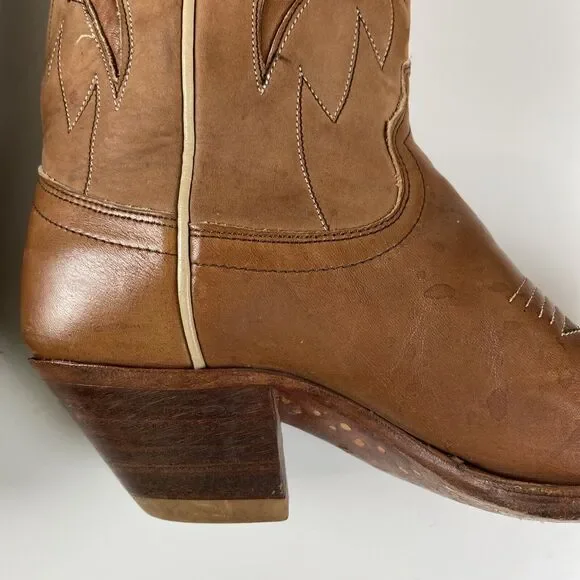 Dan Post Women's Boot Size 7.5 C Western Cowboy Boots Tan Brown 2 Tone Leather - Picture 10 of 14